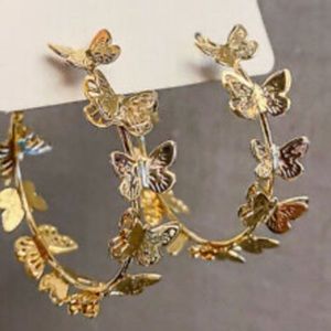 New 18k gold plated butterflies hoop earrings